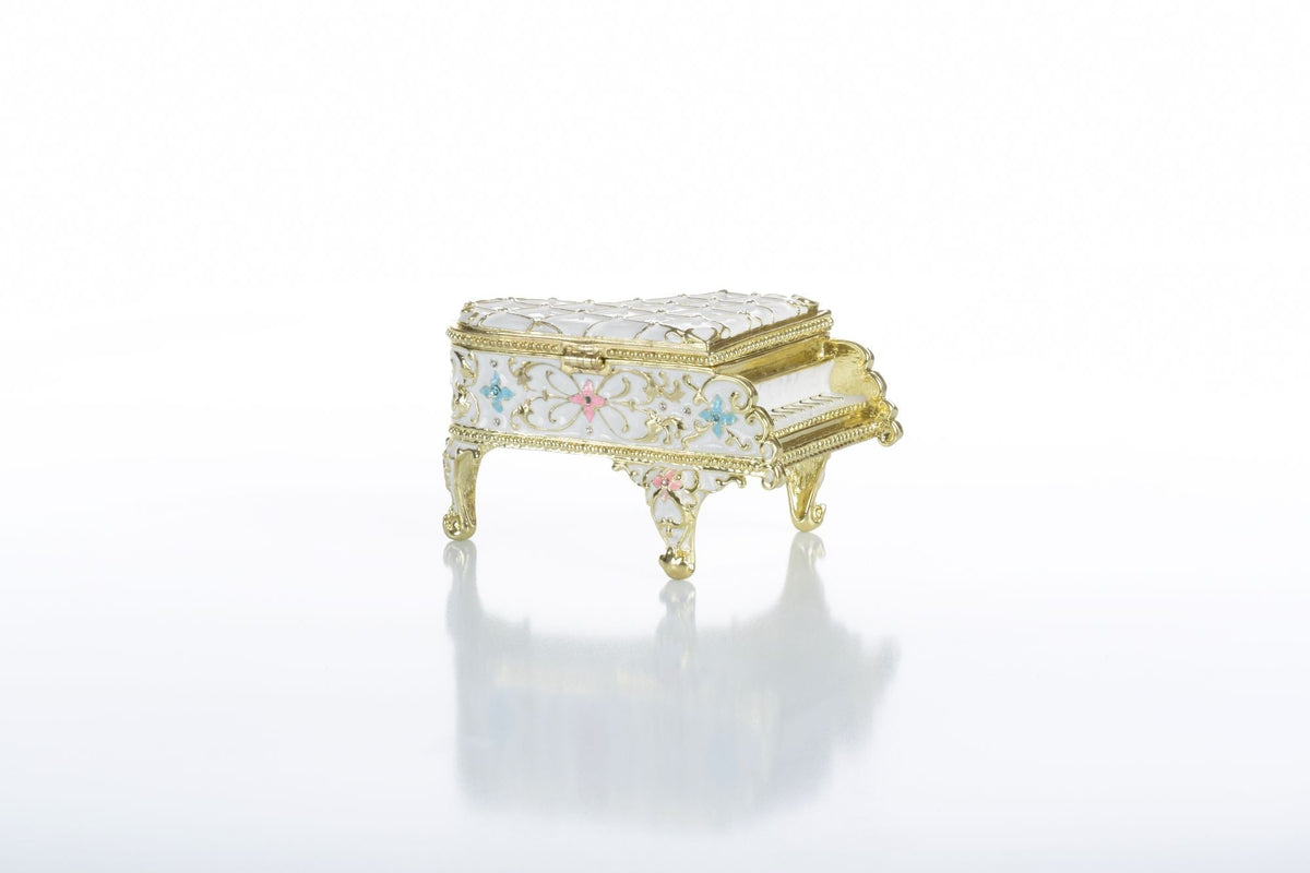 Keren Kopal White Grand Piano Trinket Box decorated with flowers