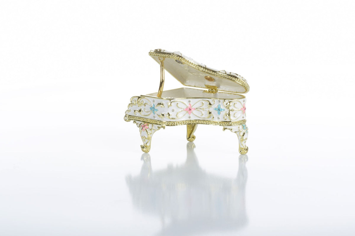 Keren Kopal White Grand Piano Trinket Box decorated with flowers