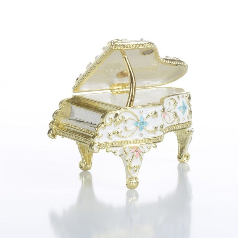 Keren Kopal White Grand Piano Trinket Box decorated with flowers