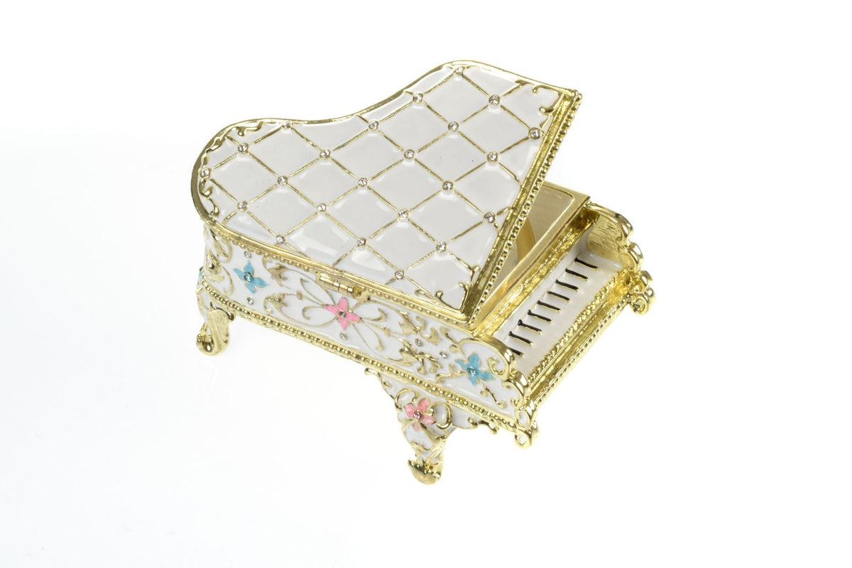 Keren Kopal White Grand Piano Trinket Box decorated with flowers