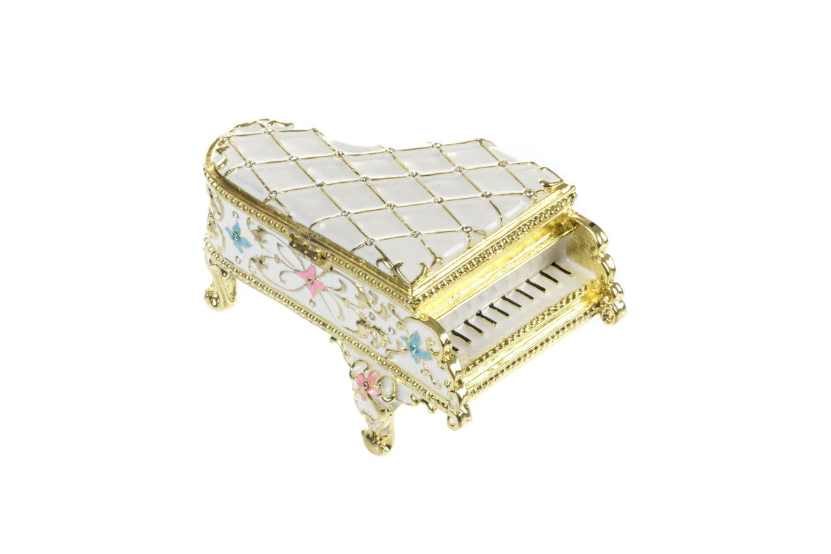 Keren Kopal White Grand Piano Trinket Box decorated with flowers