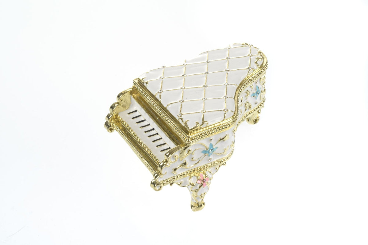 Keren Kopal White Grand Piano Trinket Box decorated with flowers