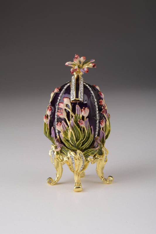 Keren Kopal Purple tulip Egg Trinket Box & Clock Russian Egg