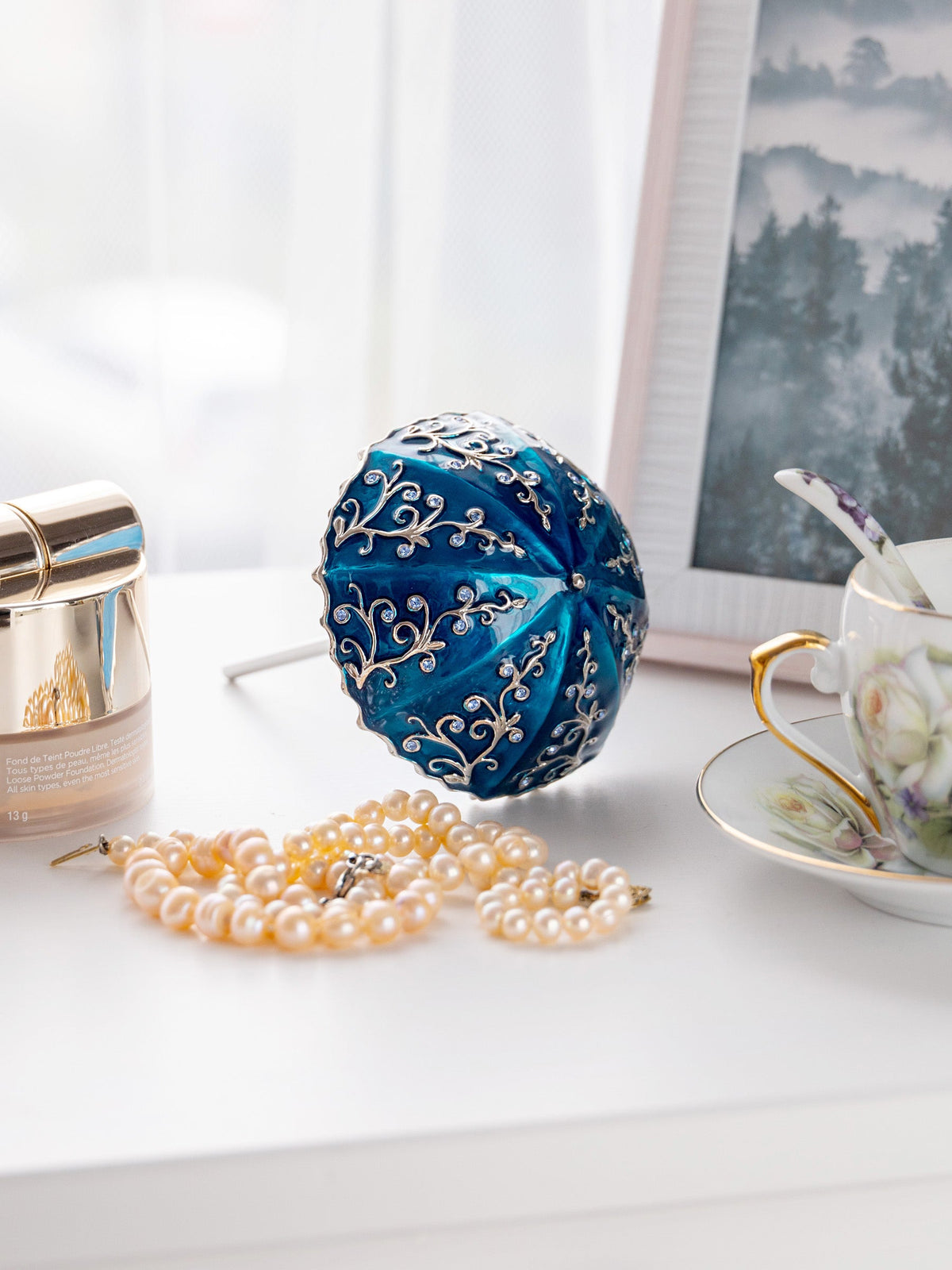 Keren Kopal Blue Umbrella Trinket Box Handmade with Swarovski Crystals