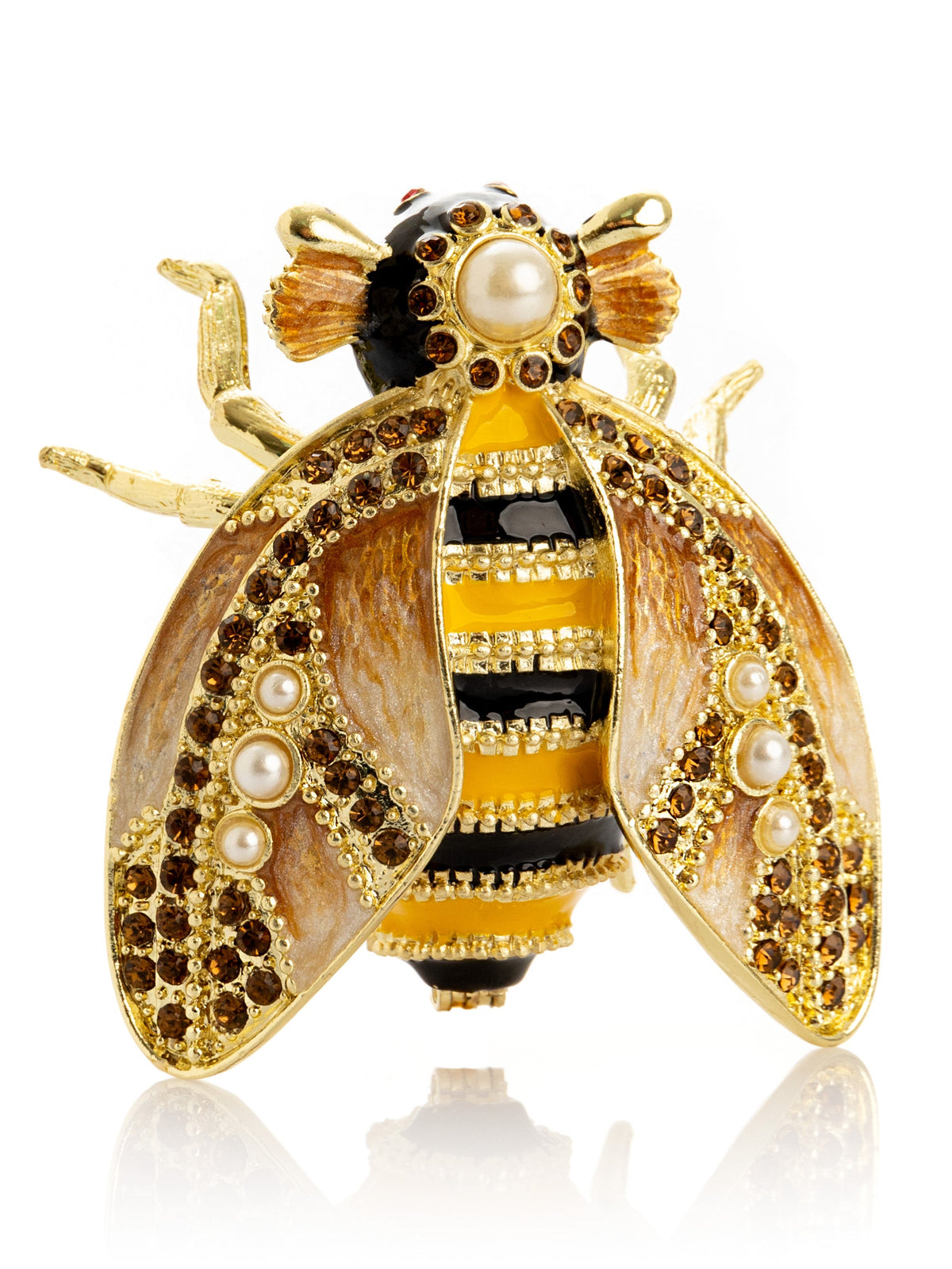 Gold & Black Enamel Honey Bee Queen Trinket Box