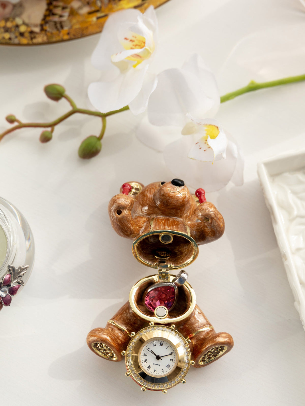 Keren Kopal Brown Bear with Clock in a Drum