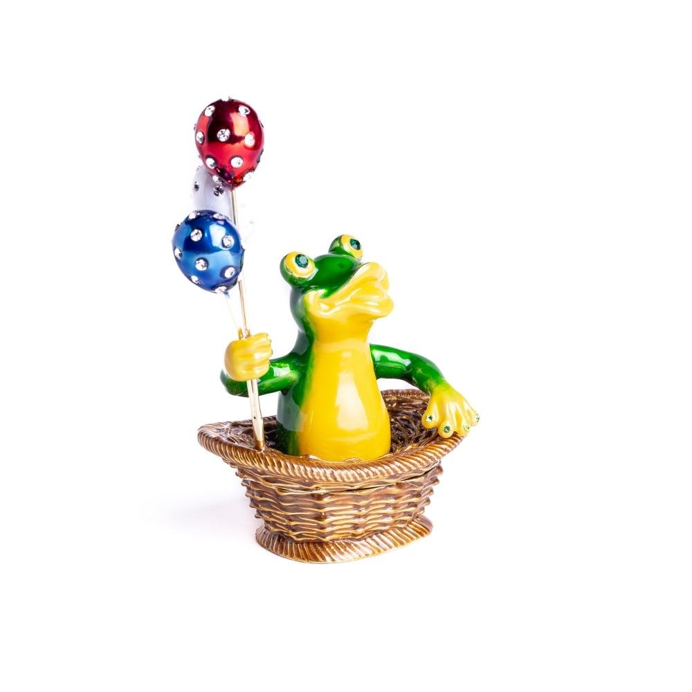 Keren Kopal Frog Sitting in a Basket Holding Balloons