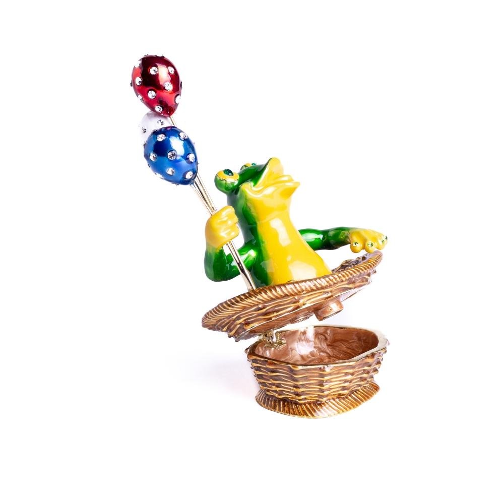 Keren Kopal Frog Sitting in a Basket Holding Balloons