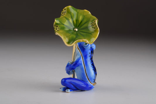 Keren Kopal Blue Frog with Umbrella Trinket Box