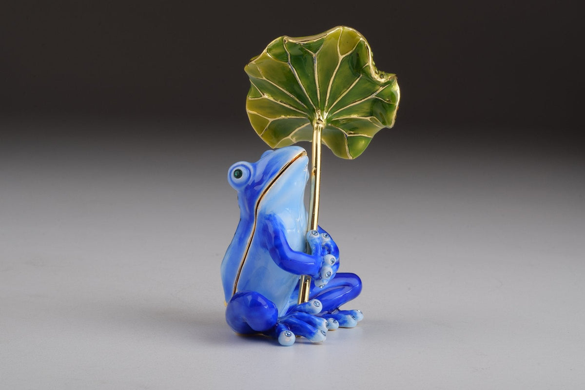 Keren Kopal Blue Frog with Umbrella Trinket Box
