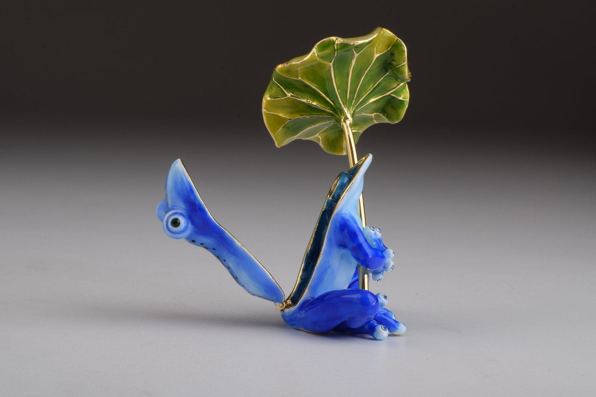 Keren Kopal Blue Frog with Umbrella Trinket Box