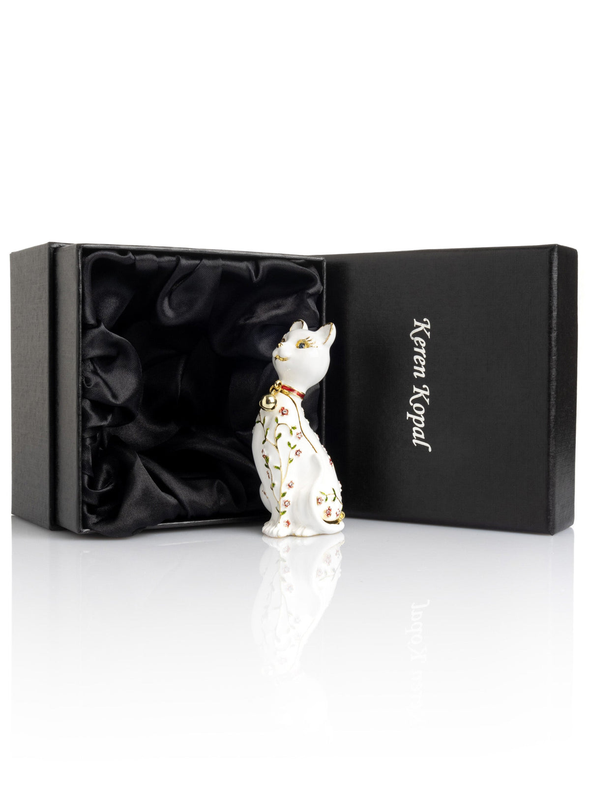 Keren Kopal White Cat with Flowers