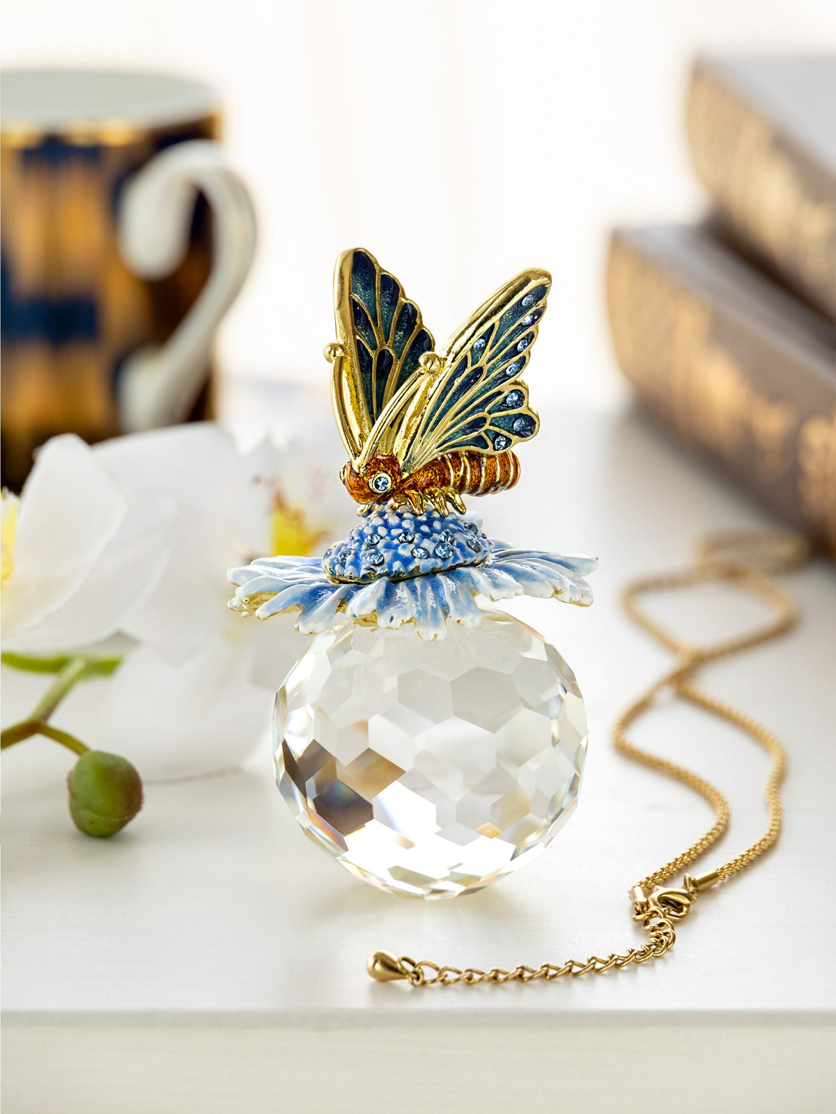 Keren Kopal Butterfly sitting on Flower and Crystal