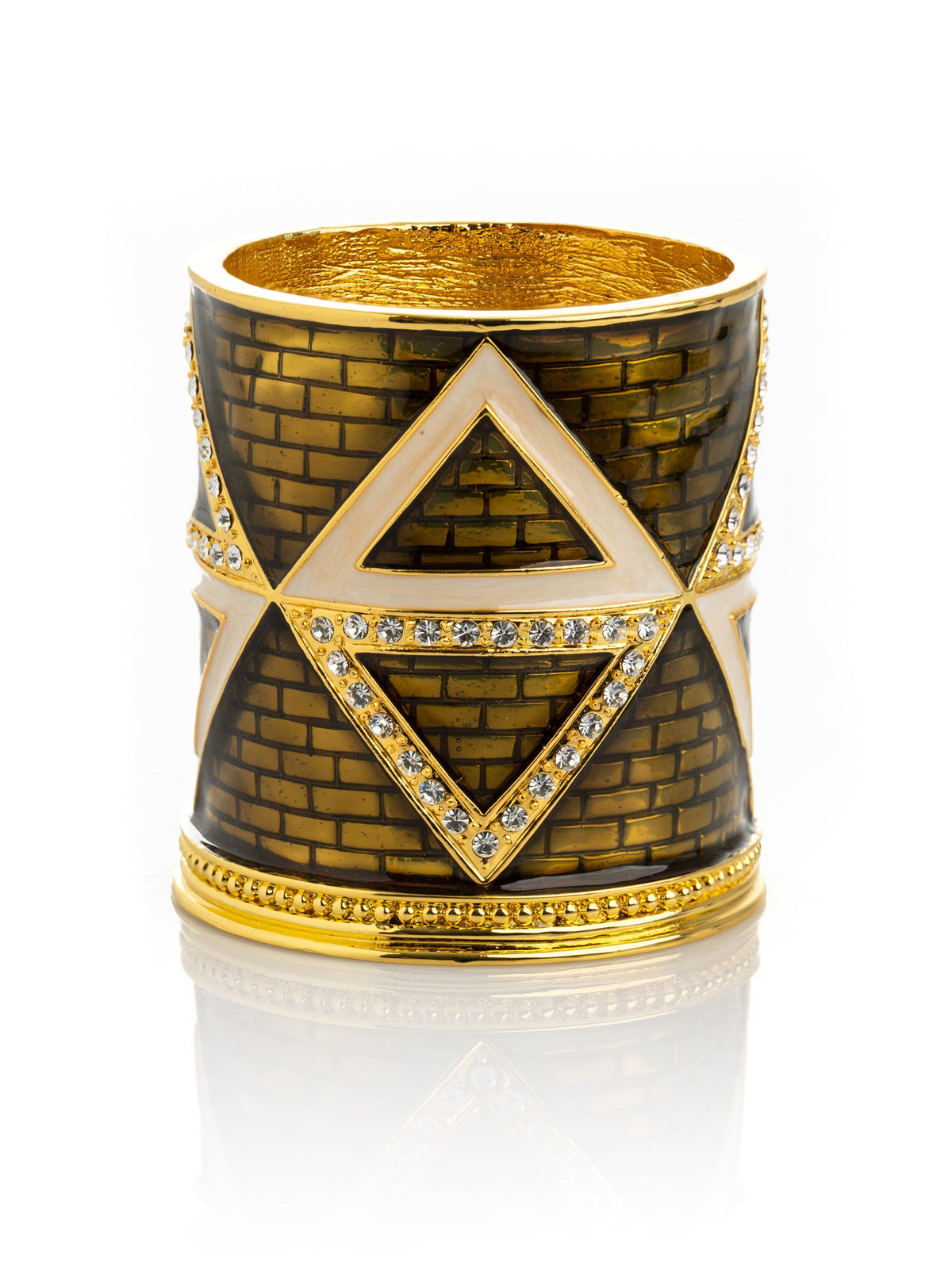 Keren Kopal Golden Brown Decorated Candle Holder with Triangles Pattern