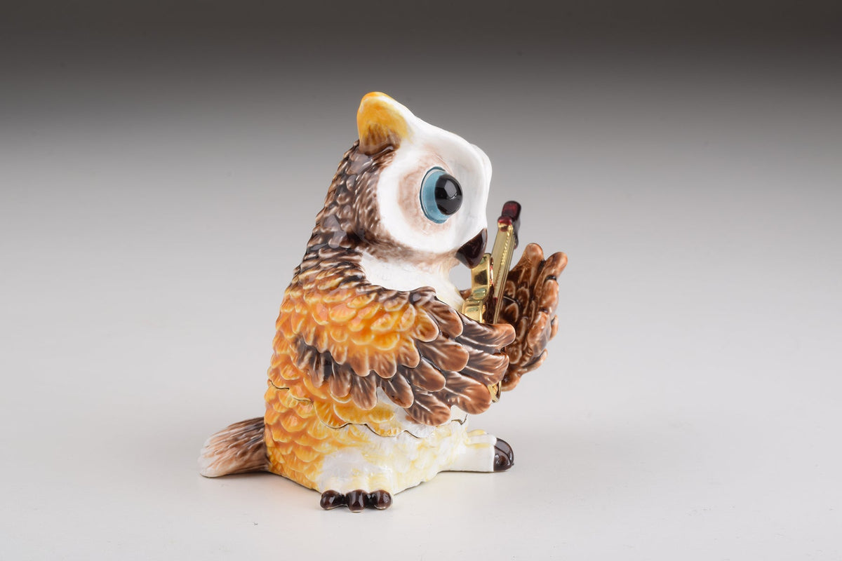 Keren Kopal Brown Owl Playing Guitar Trinket Box