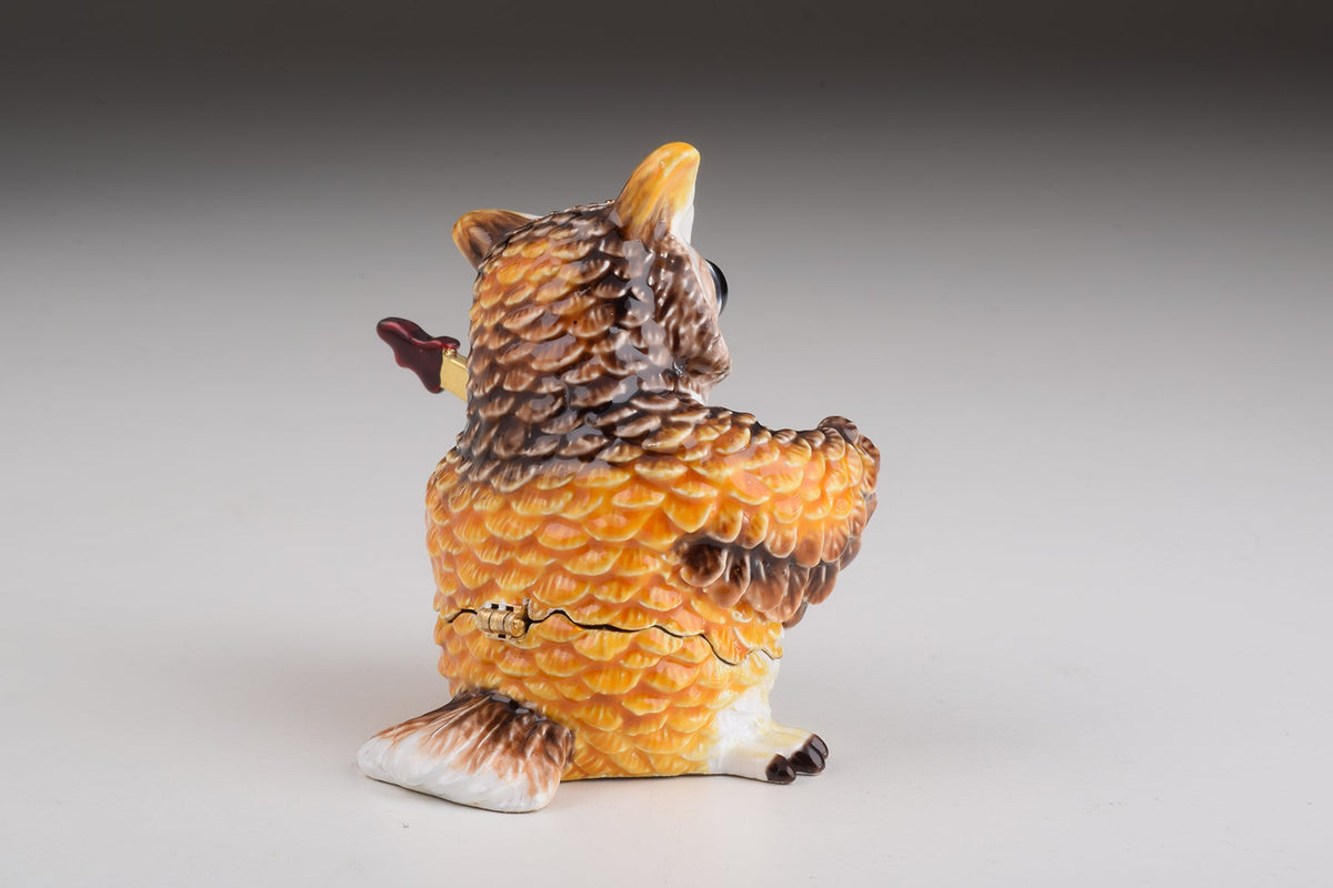 Keren Kopal Brown Owl Playing Guitar Trinket Box