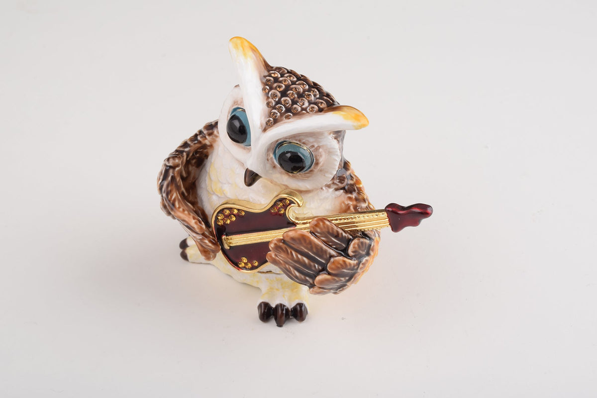 Keren Kopal Brown Owl Playing Guitar Trinket Box