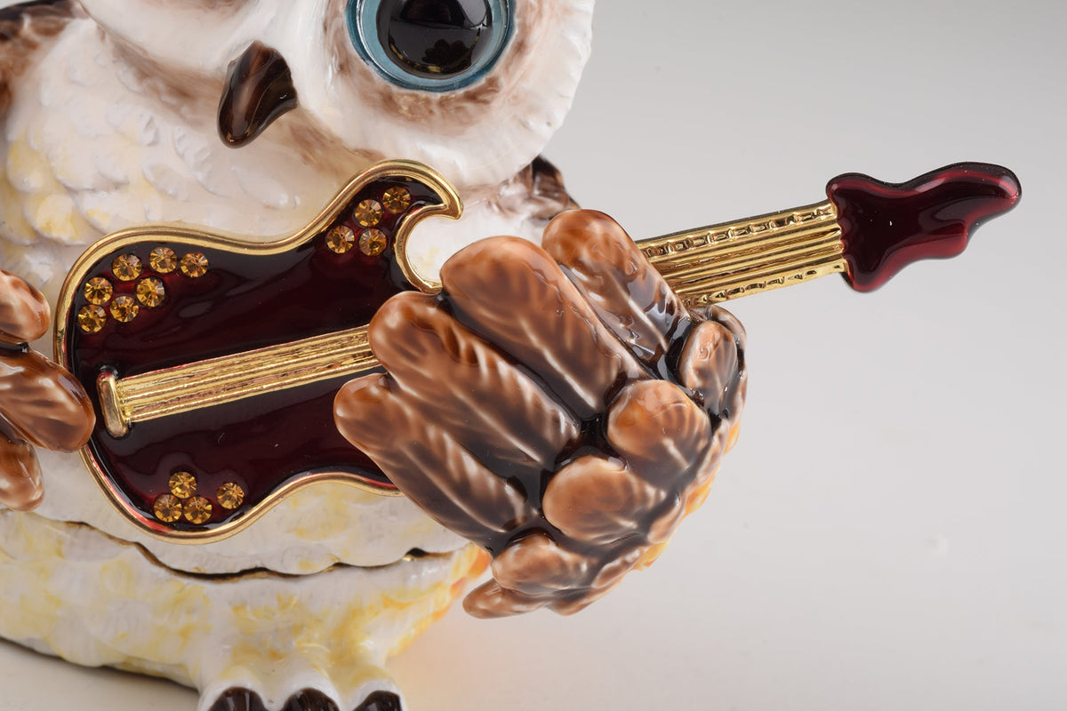 Keren Kopal Brown Owl Playing Guitar Trinket Box