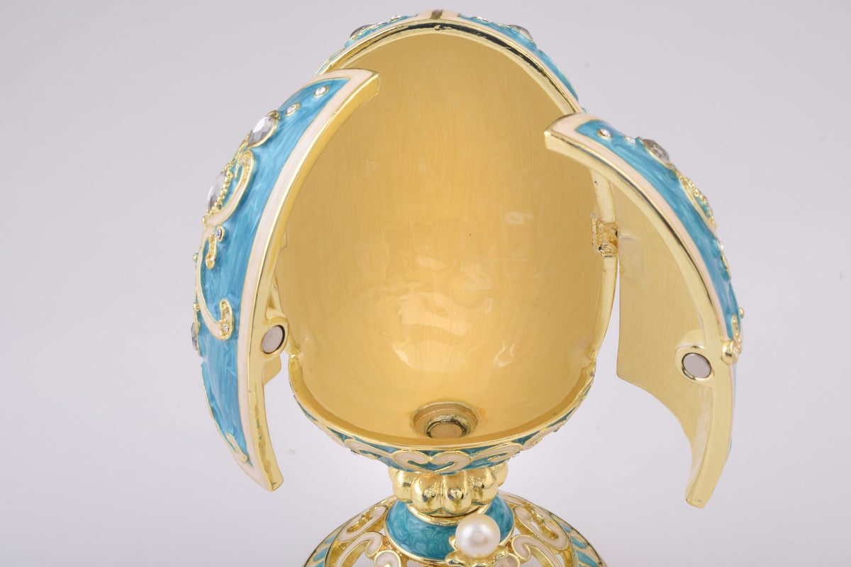 Keren Kopal Teal Faberge Egg with Clock Inside