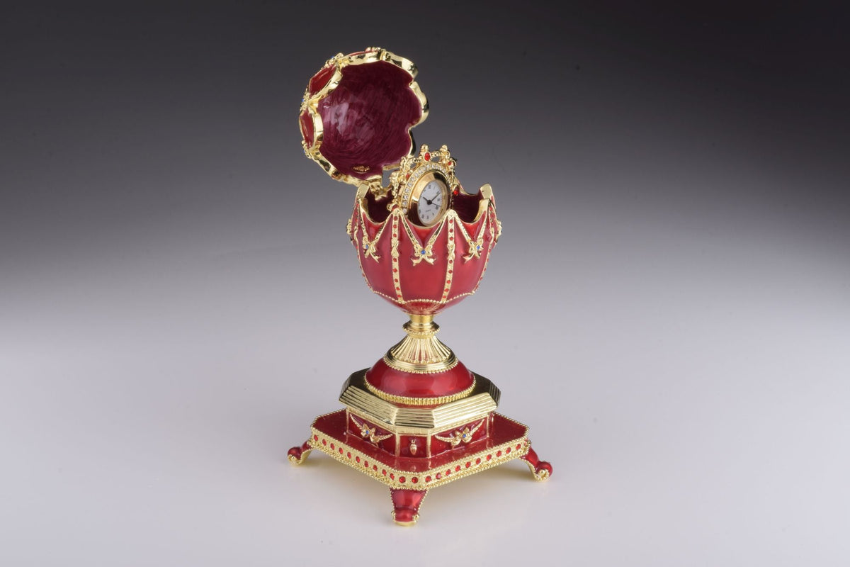 Keren Kopal Red Faberge Egg with Clock Inside