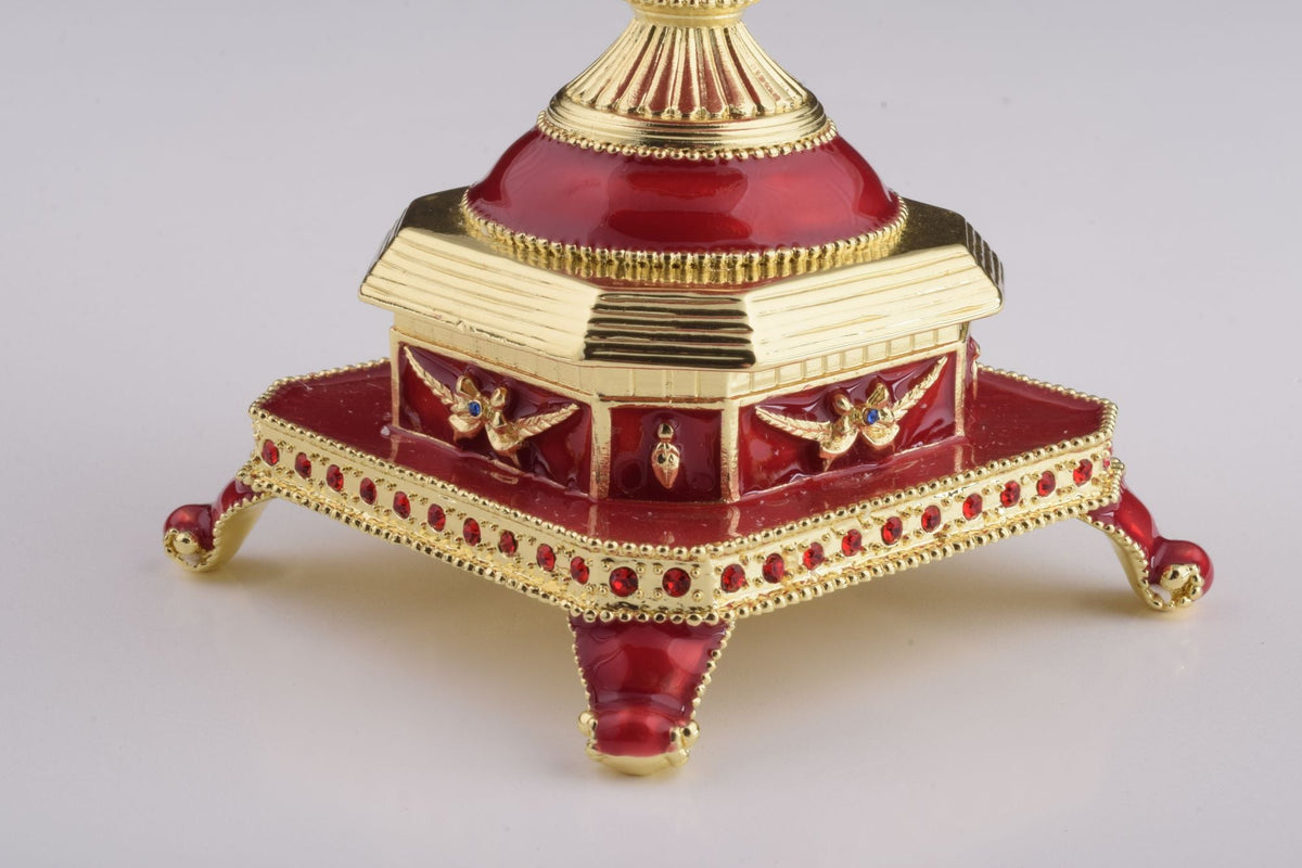 Keren Kopal Red Faberge Egg with Clock Inside