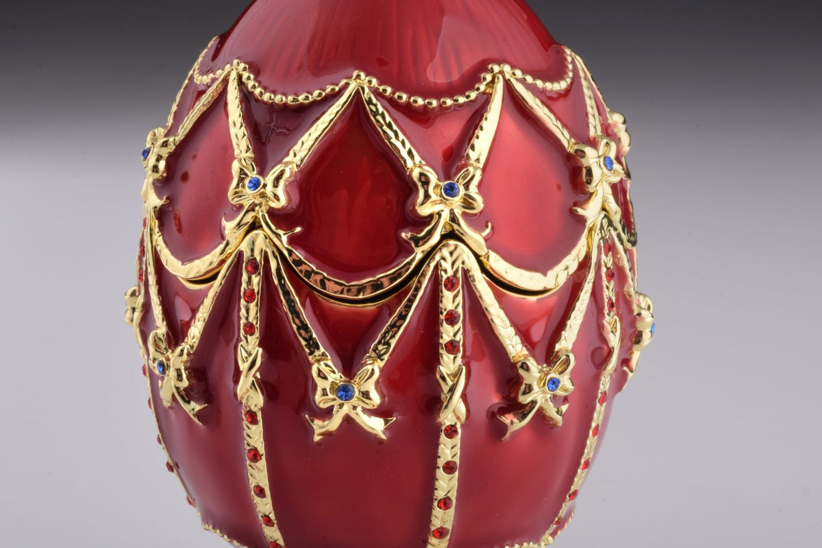 Keren Kopal Red Faberge Egg with Clock Inside