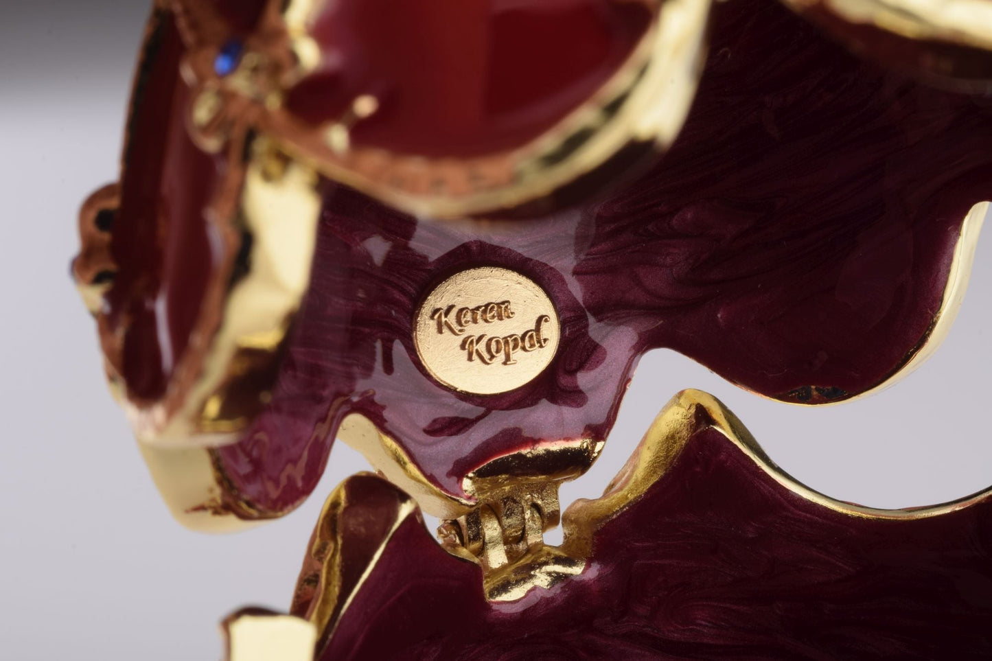 Keren Kopal Red Faberge Egg with Clock Inside