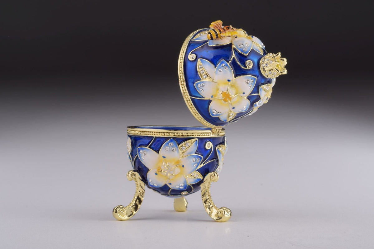 Keren Kopal Blue Easter Egg with Bee & Flowers