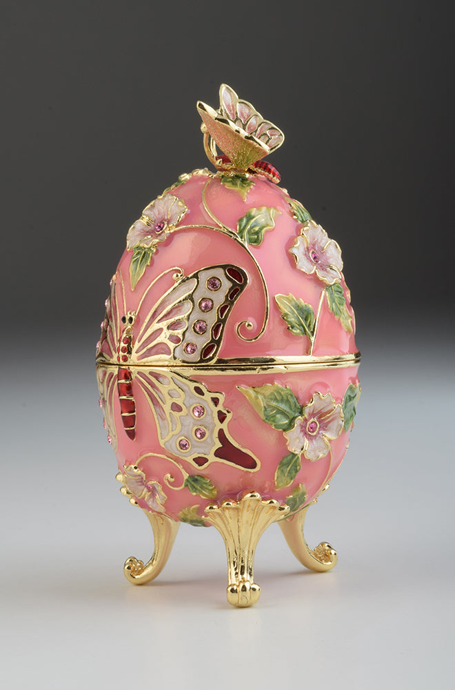 Keren Kopal Pink Faberge Egg with Flowers and Butterfly