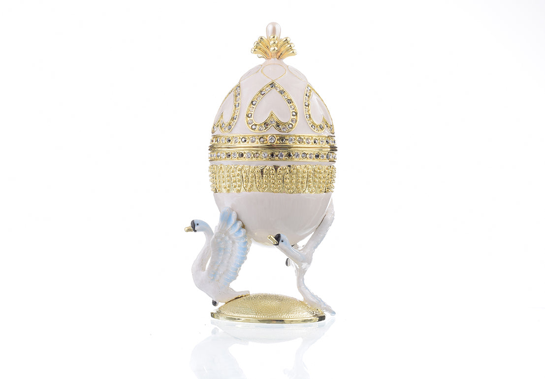 Keren Kopal White Faberge Egg with Swans