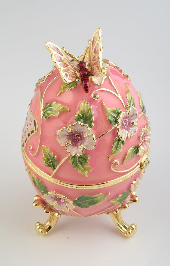 Keren Kopal Pink Faberge Egg with Flowers and Butterfly