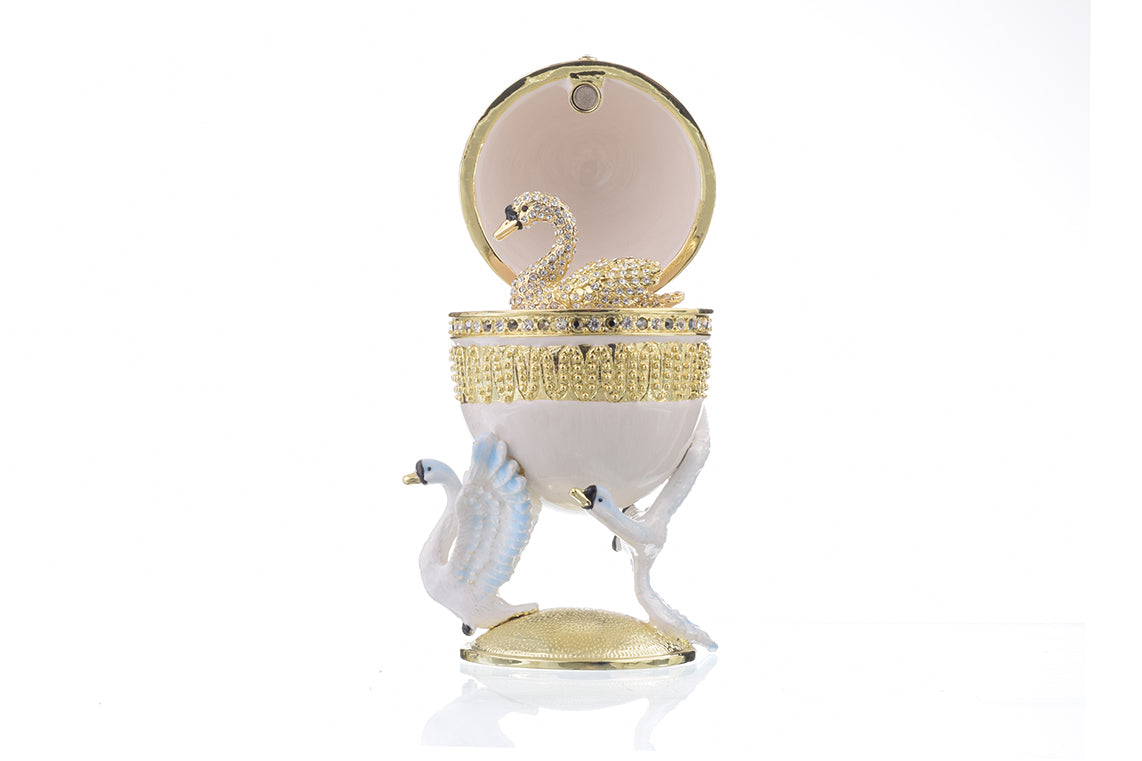 Keren Kopal White Faberge Egg with Swans