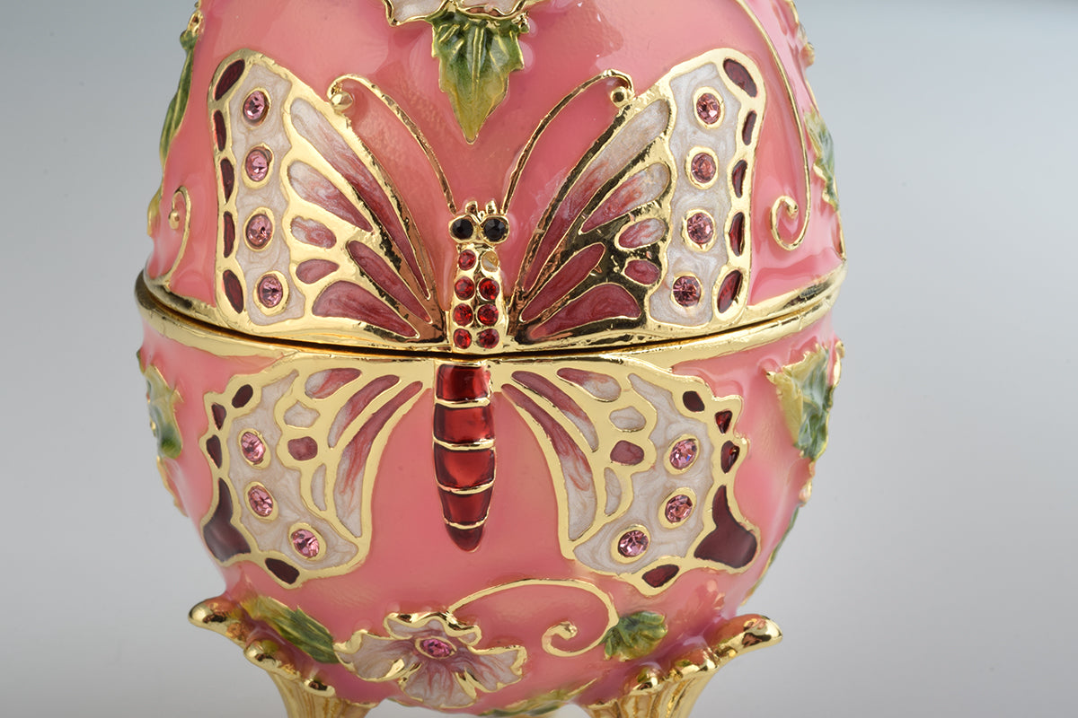 Keren Kopal Pink Faberge Egg with Flowers and Butterfly