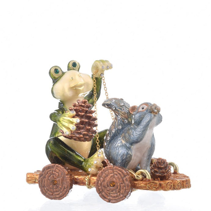 Keren Kopal Frog and Squirrel on Wooden Car