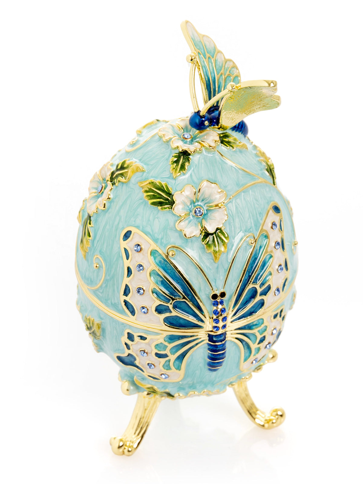 Keren Kopal Turquoise Faberge Egg with Flowers and Butterfly