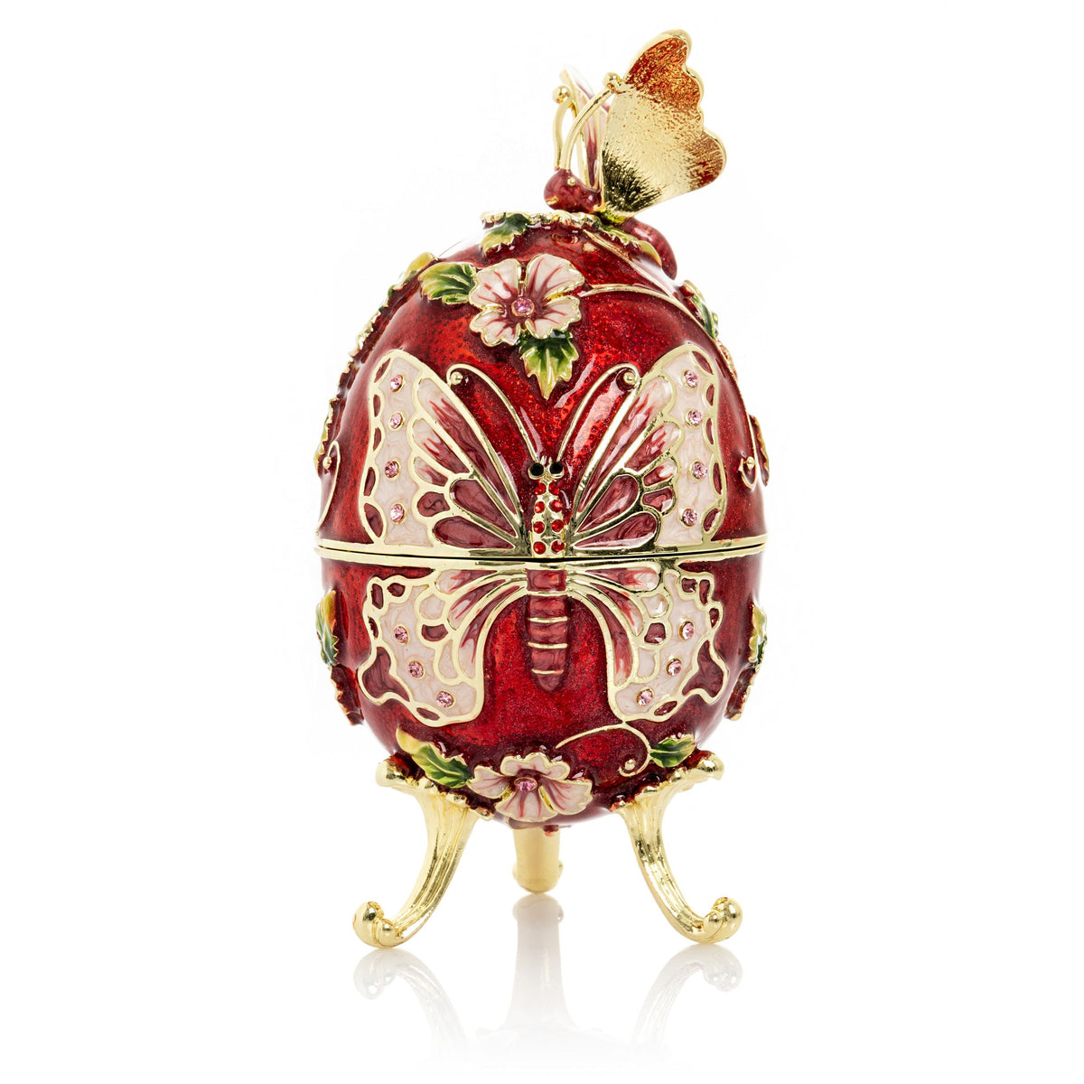 Keren Kopal Red Faberge Egg with Flowers and Butterfly