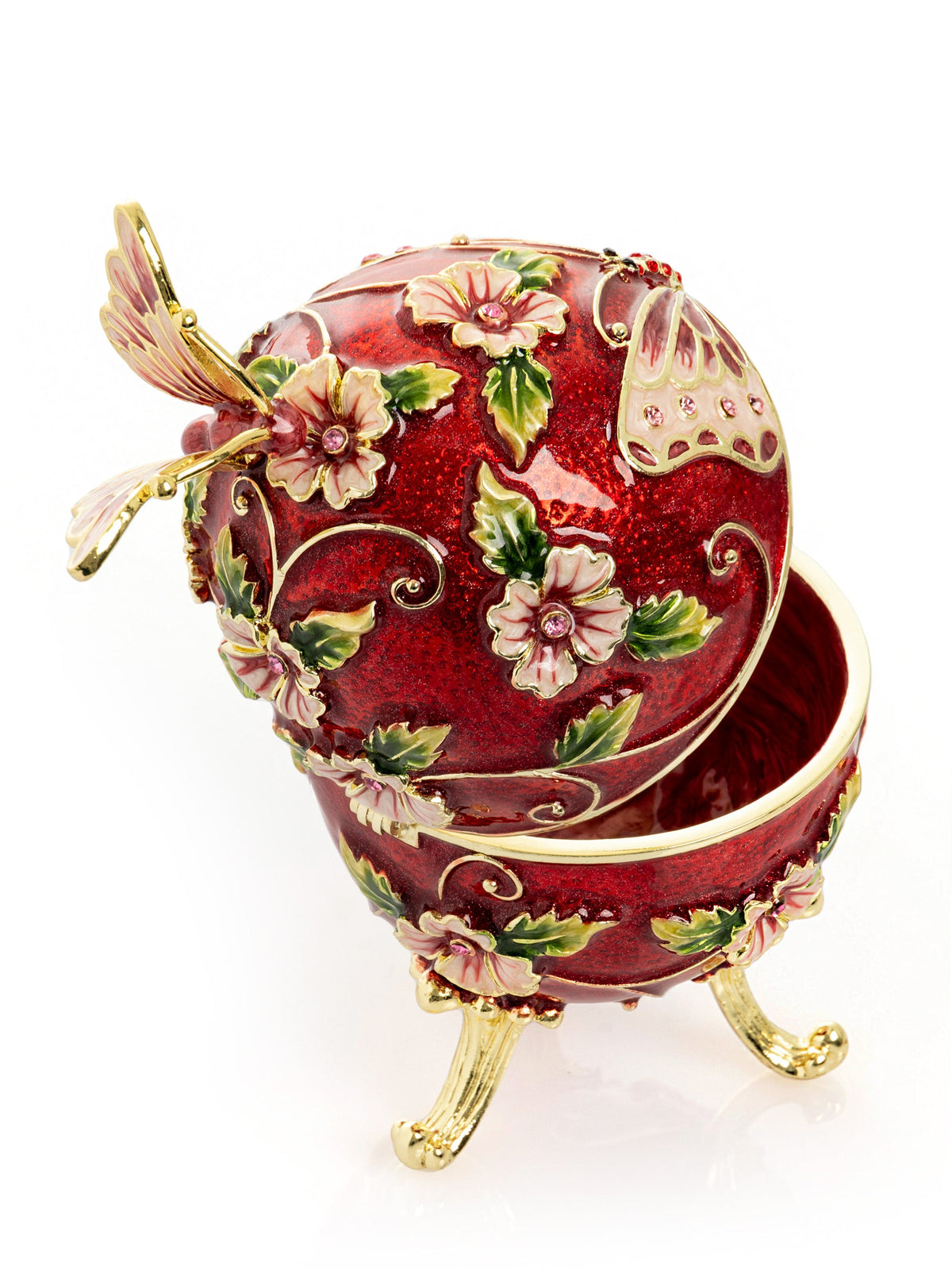 Keren Kopal Red Faberge Egg with Flowers and Butterfly