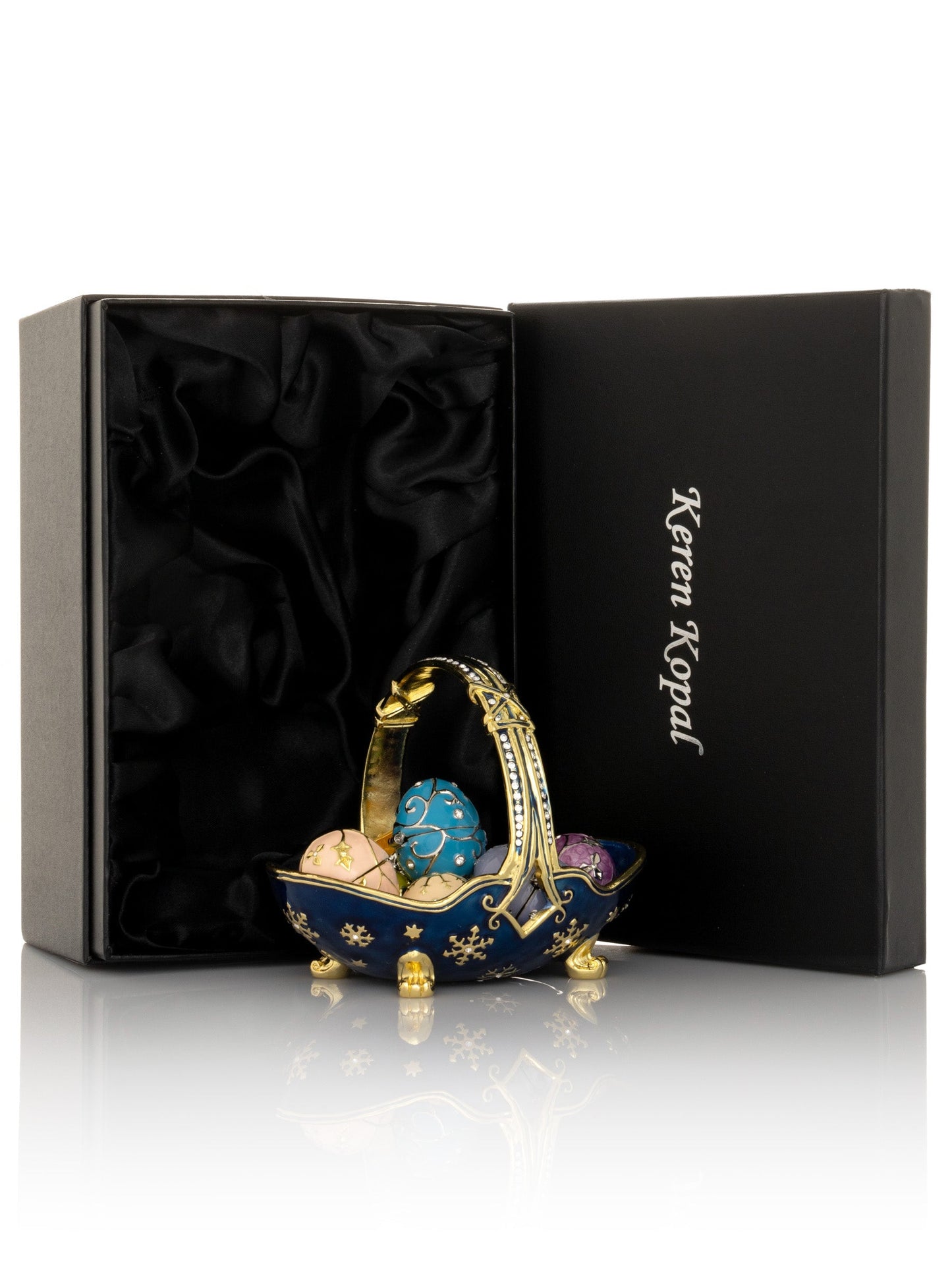 Keren Kopal Blue Basket Carring Small Faberge Eggs