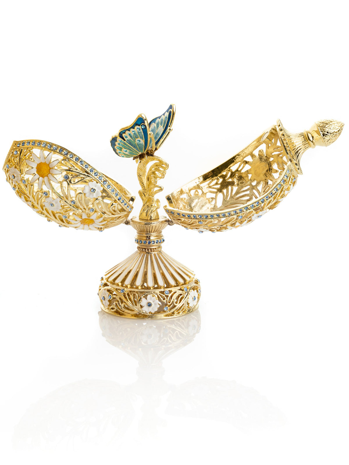 Keren Kopal White Faberge Egg with Butterfly Inside