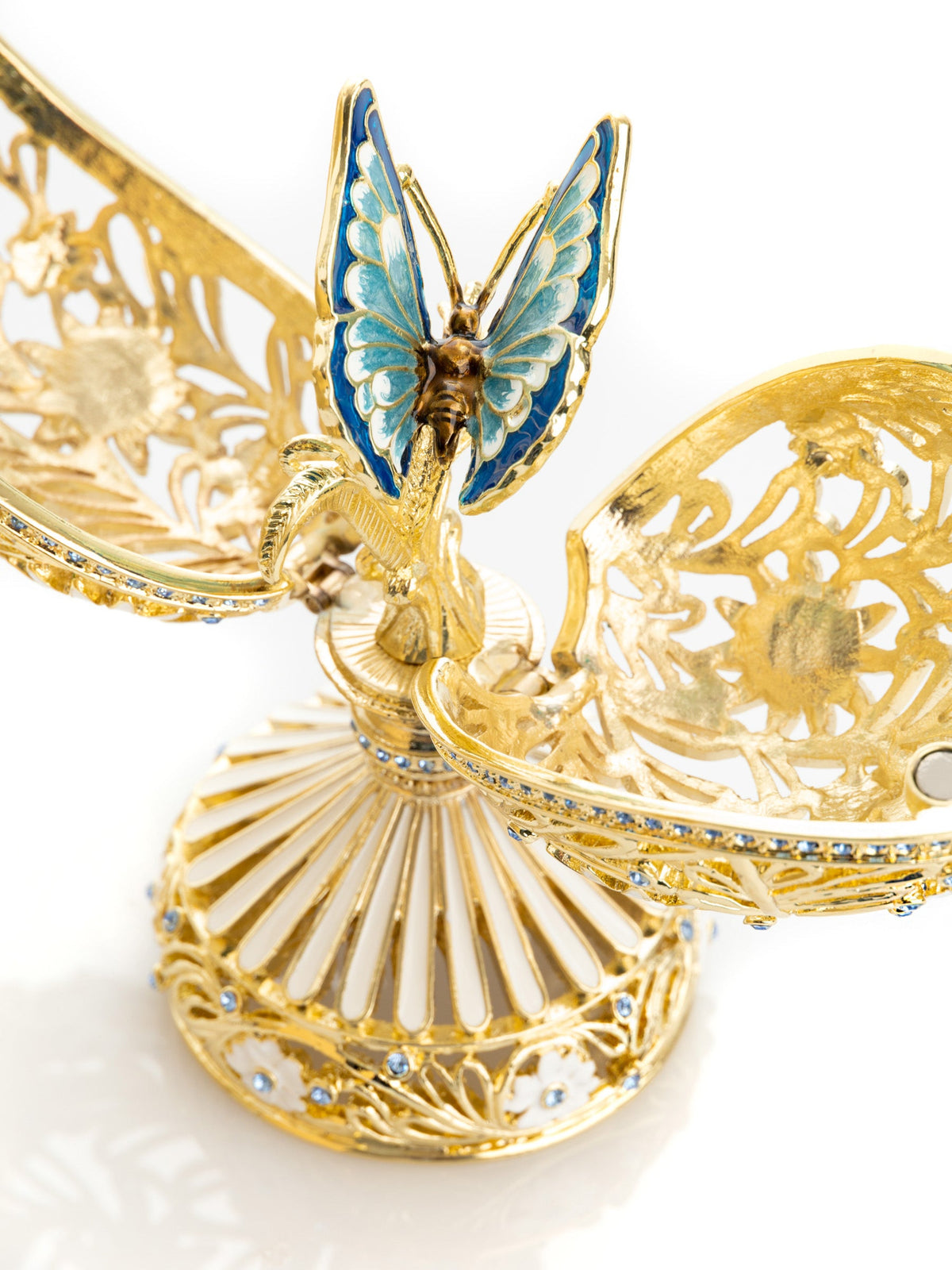 Keren Kopal White Faberge Egg with Butterfly Inside