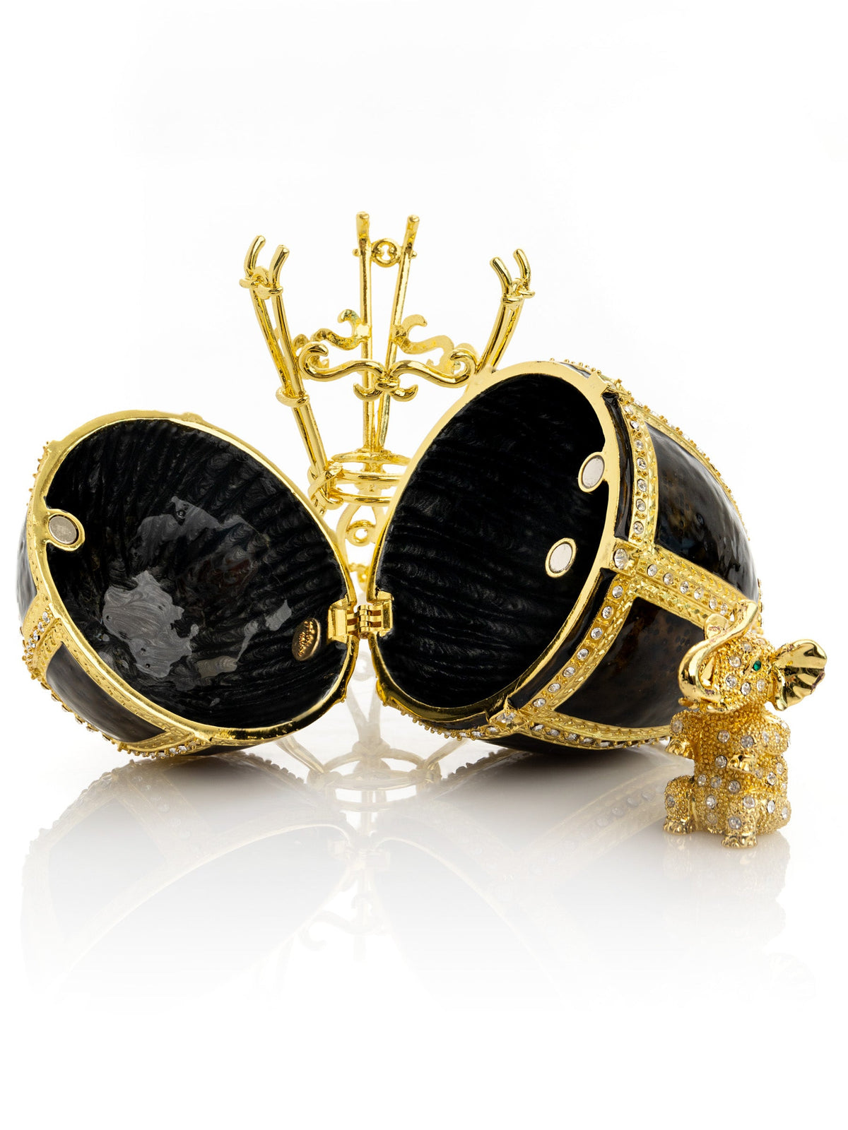 Keren Kopal Black & Gold Egg with a Gold crystals Elephant