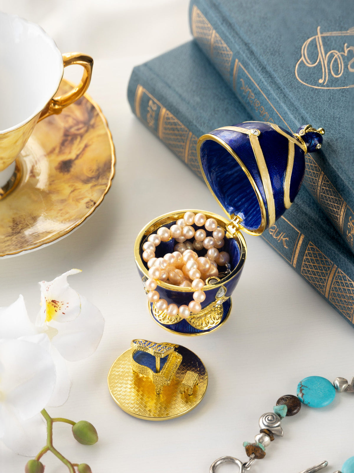 Keren Kopal Blue Faberge Egg with Golden Piano Surprise