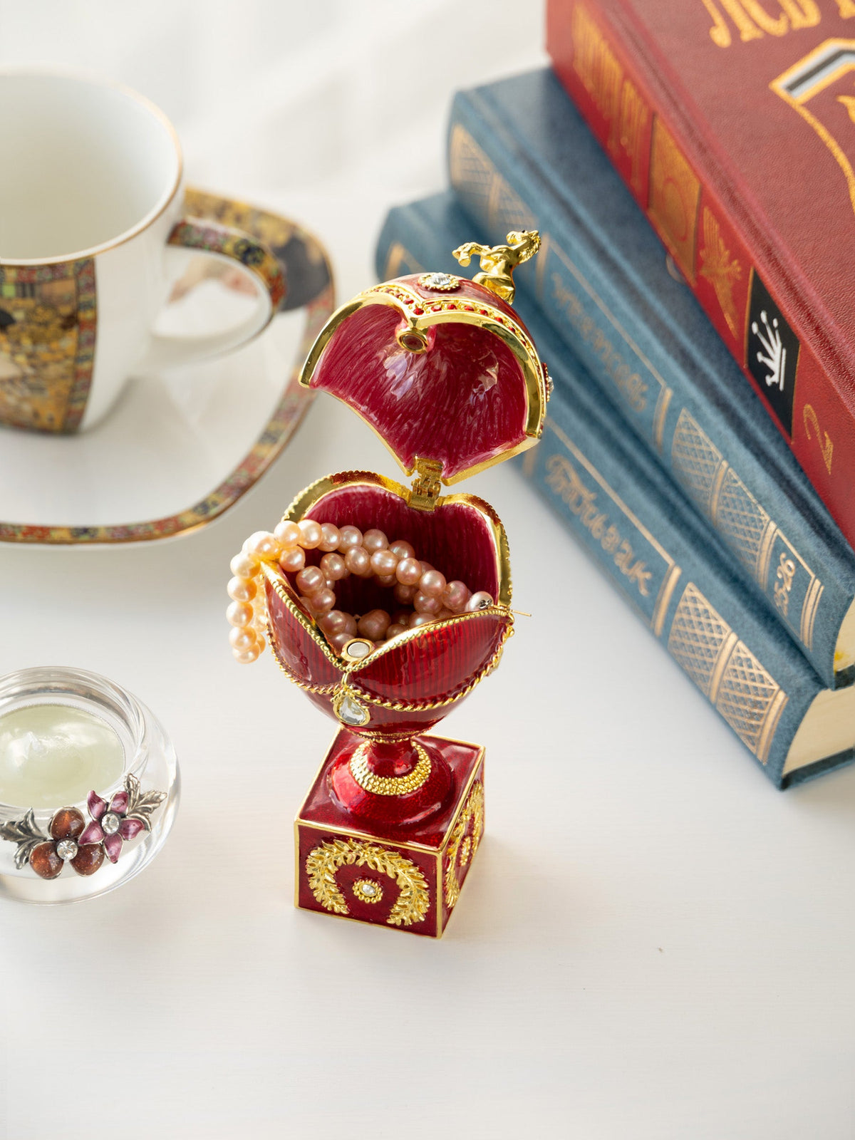 Keren Kopal Red Faberge Egg with Gold Horse