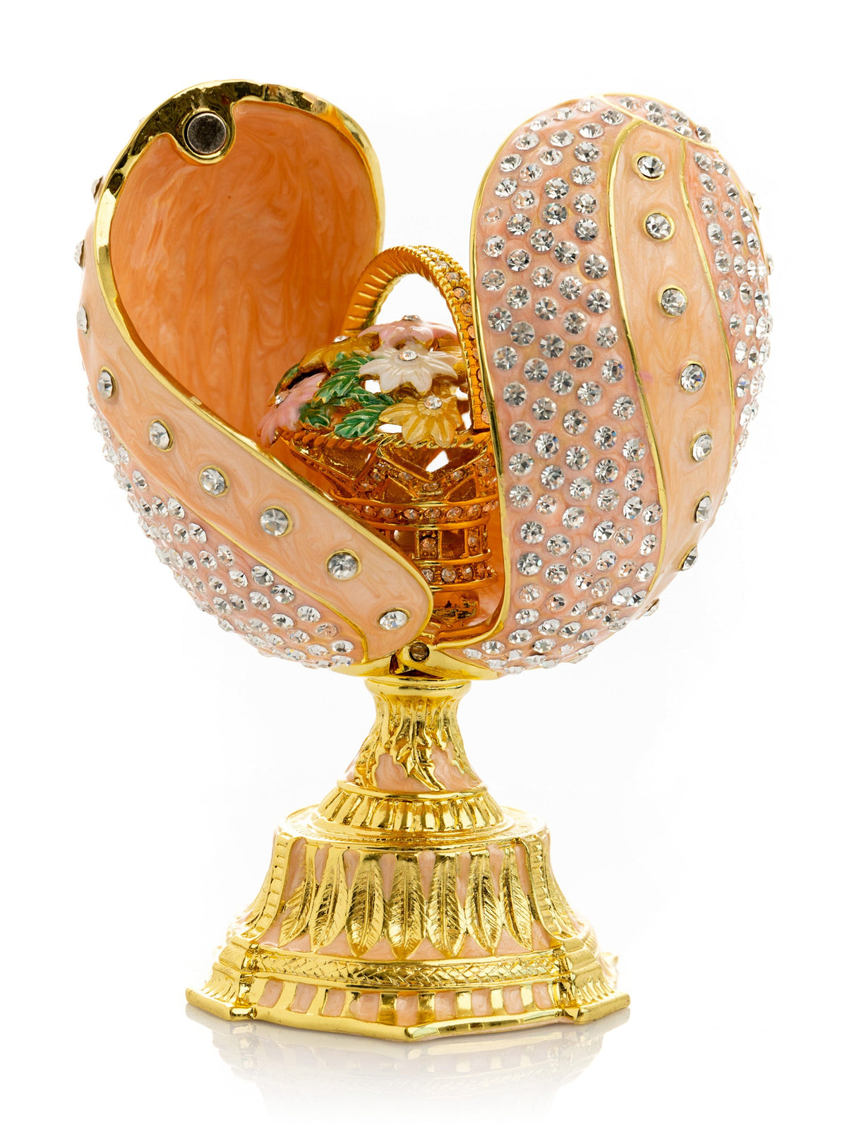 Keren Kopal spiral salmon pink Faberge Egg with flowers bouquet