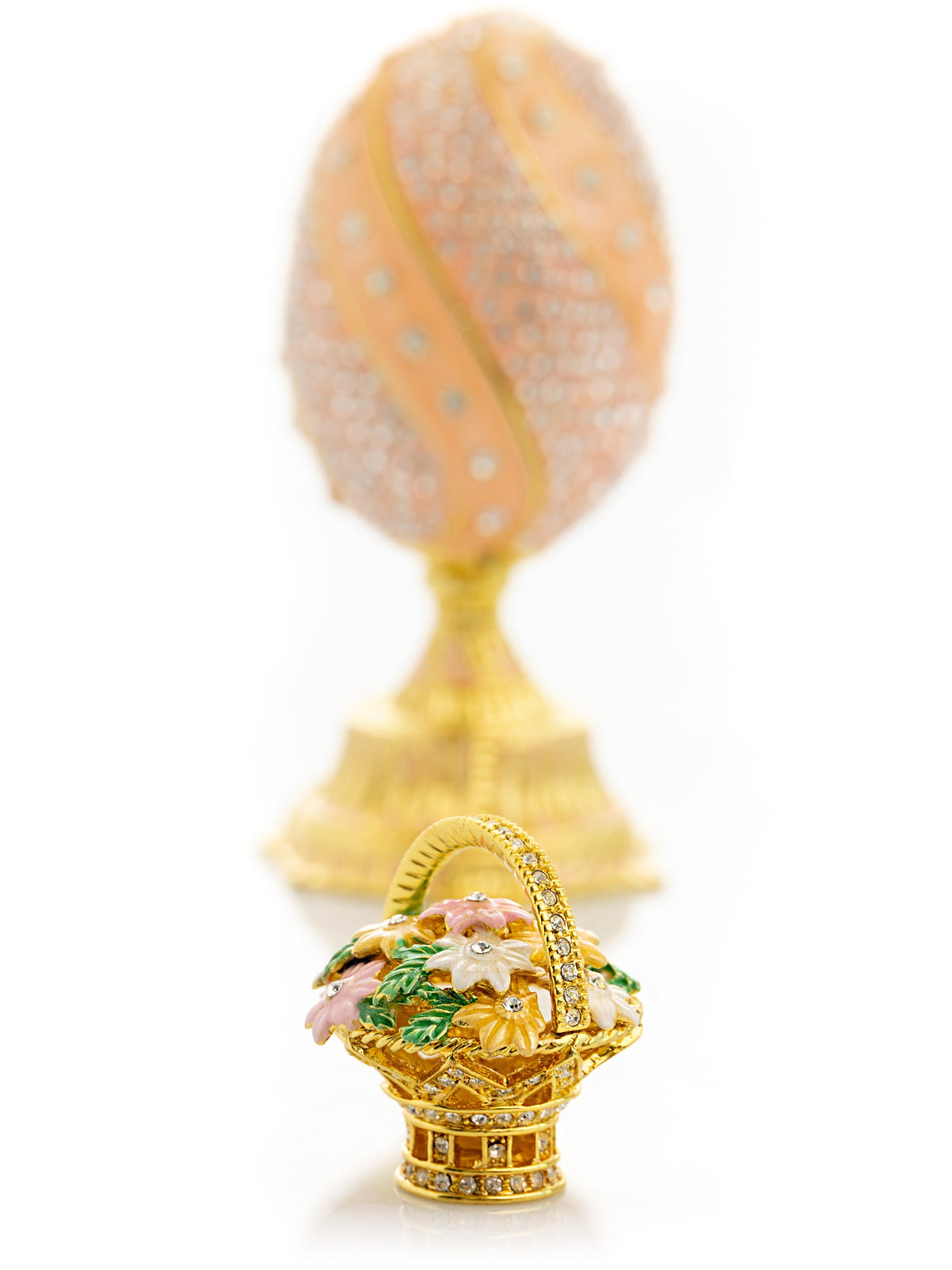 Keren Kopal spiral salmon pink Faberge Egg with flowers bouquet
