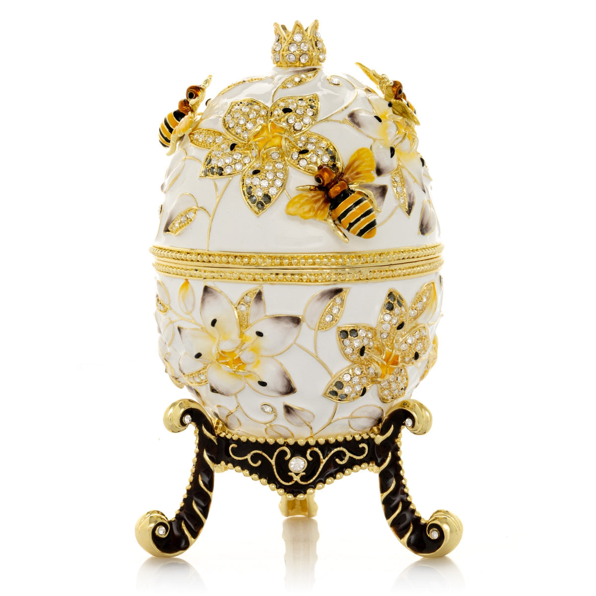 Keren Kopal White Faberge Egg with Bees and Flowers