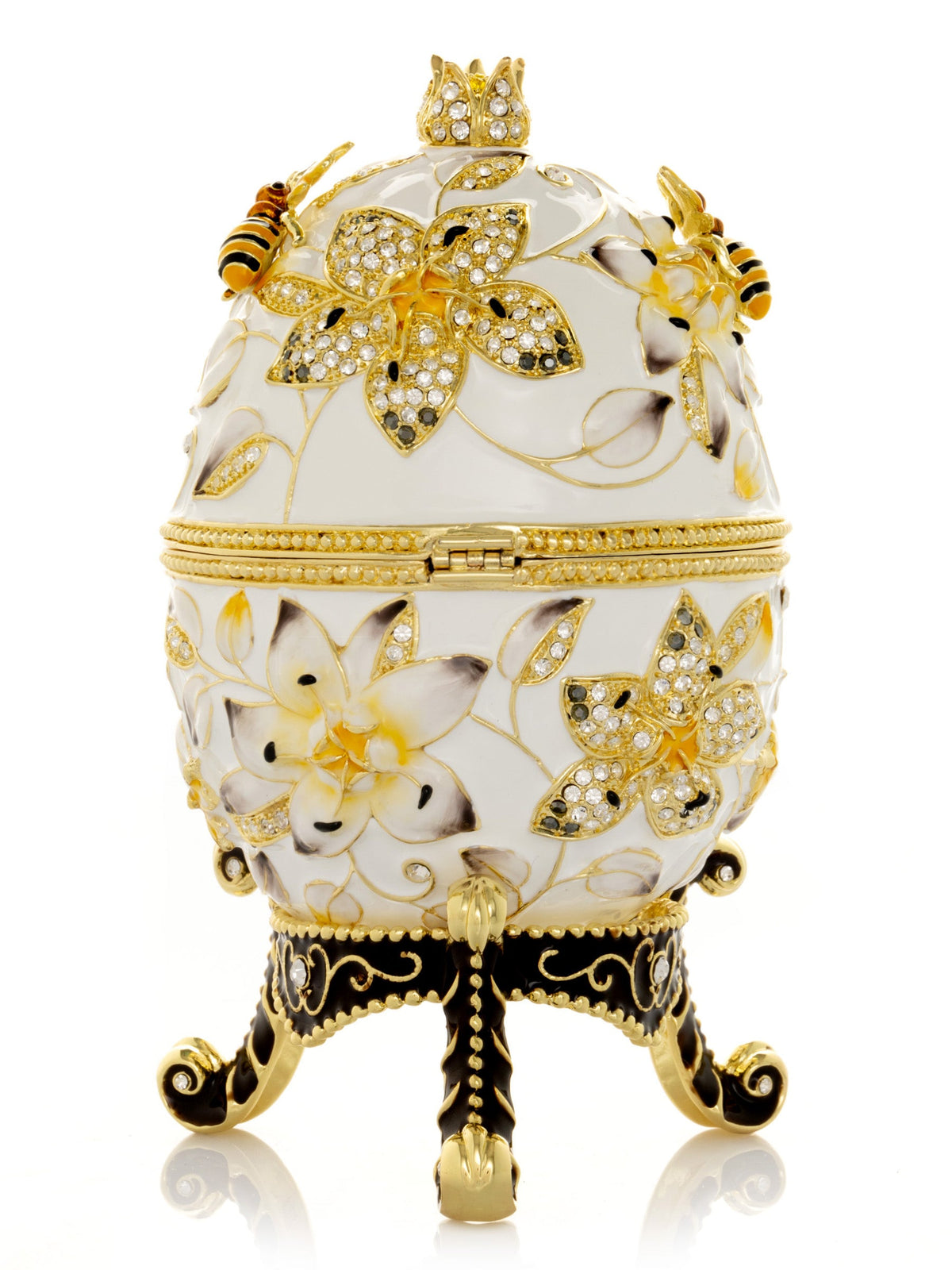 Keren Kopal White Faberge Egg with Bees and Flowers