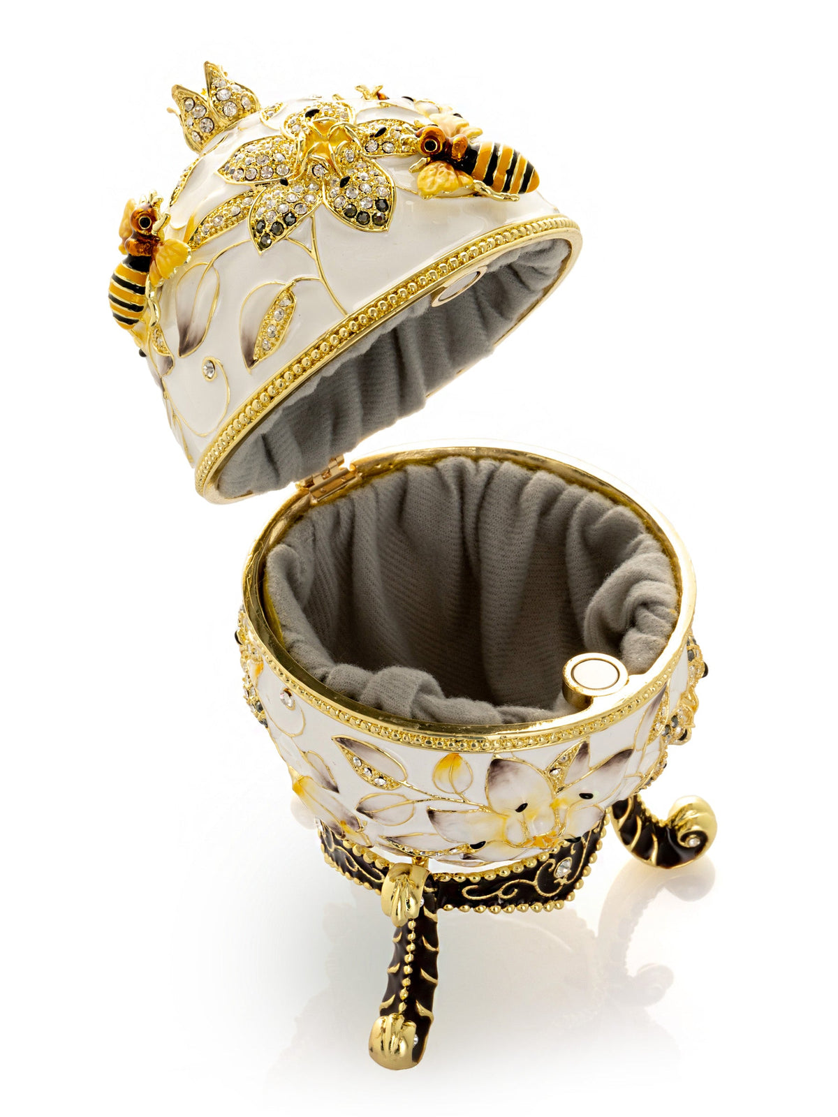 Keren Kopal White Faberge Egg with Bees and Flowers