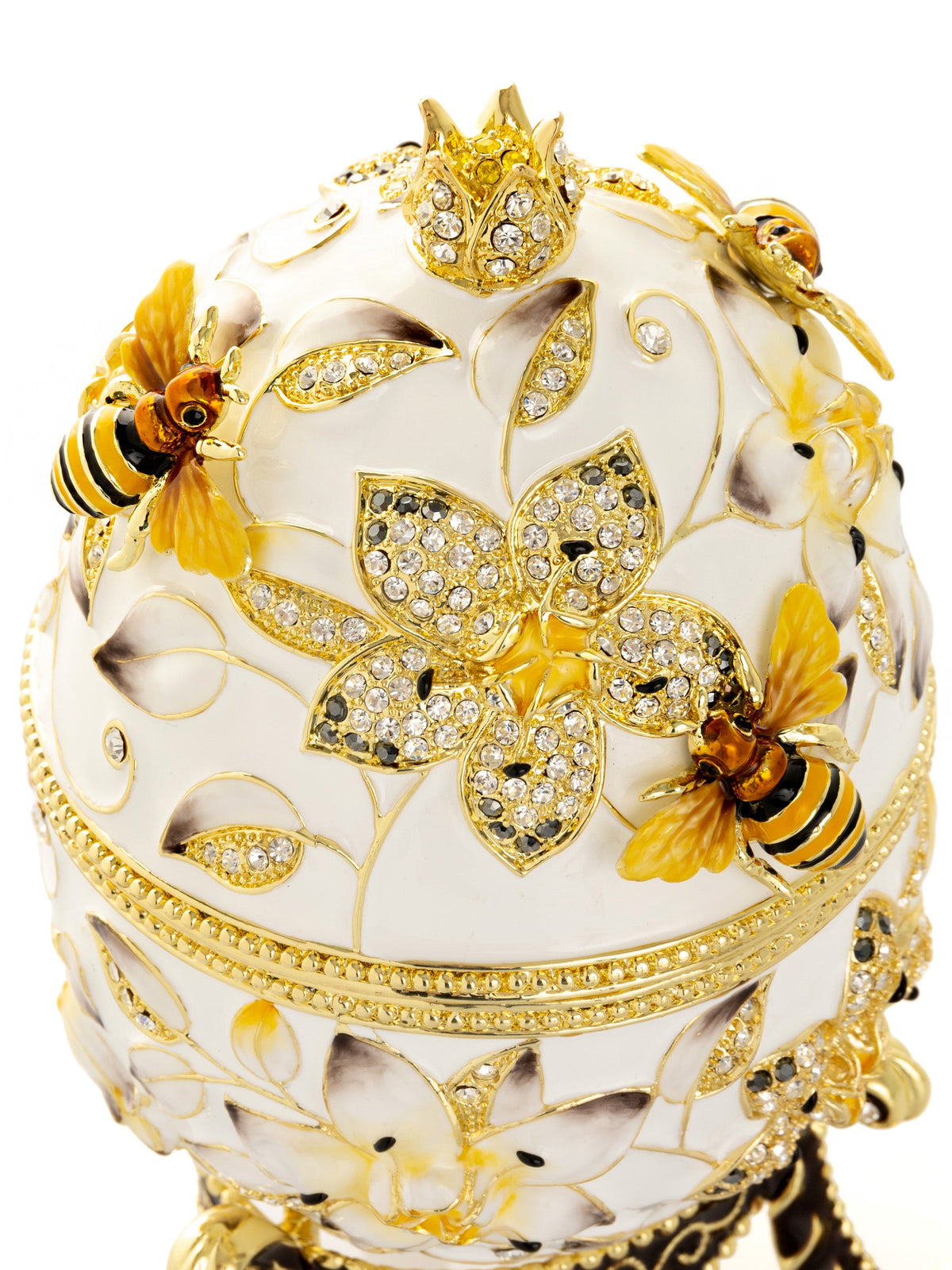 Keren Kopal White Faberge Egg with Bees and Flowers