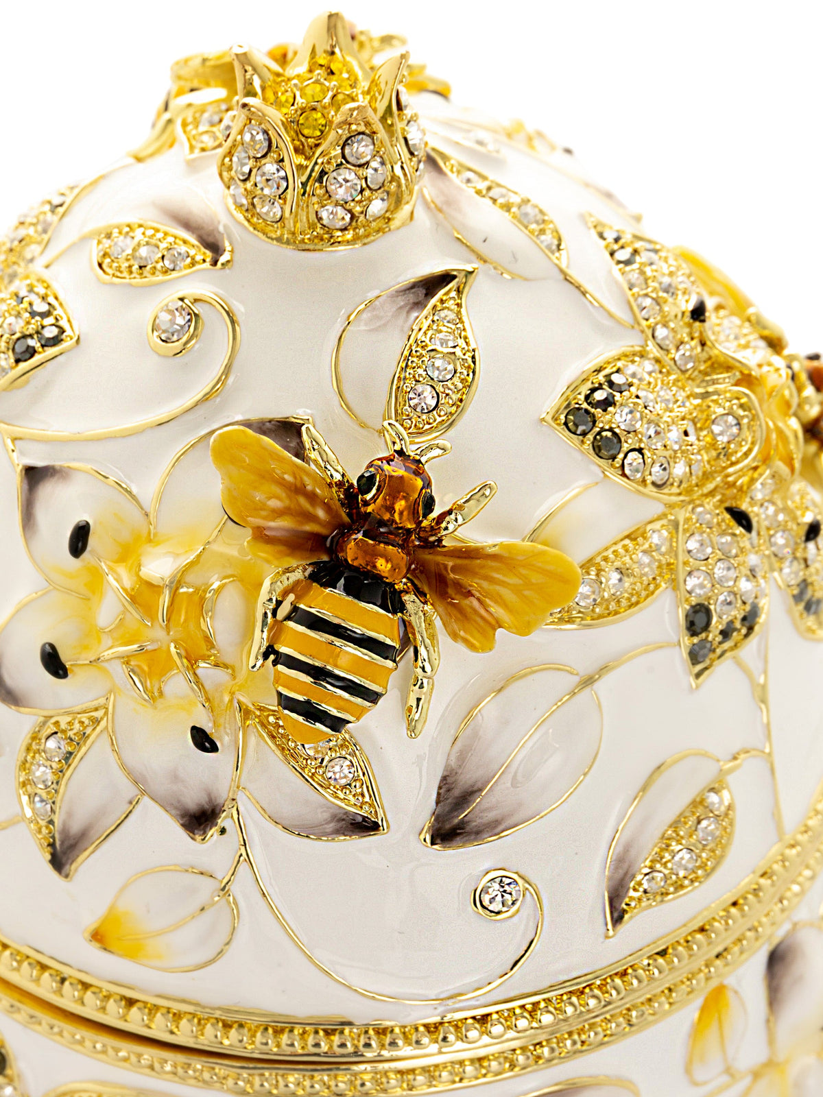 Keren Kopal White Faberge Egg with Bees and Flowers